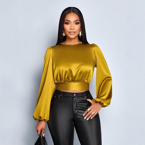 Damen Elegant geschnittene Leoparden-Bluse mit Dekolleté und Schleifenrand Drune