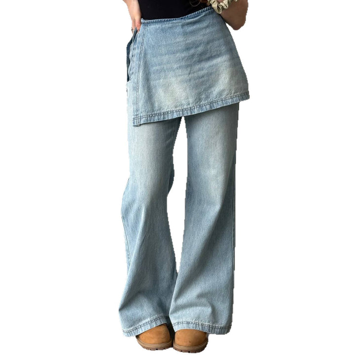 Damen Lässige Destroyed Jeans mit asymmetrischem Schnitt und weit geschnittenem Bein Drune