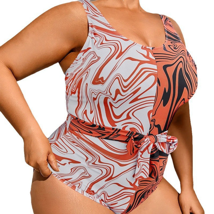 Damen Einteiler Badeanzug mit trendy Wickelgürtel Drune