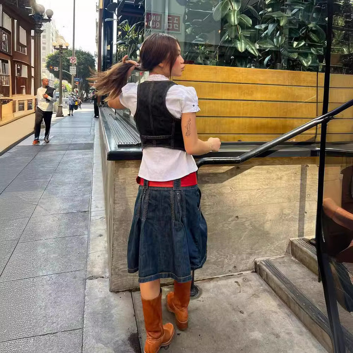 Damen Denim-Weste mit feinen Knopfdetails und praktischen Taschen Drune