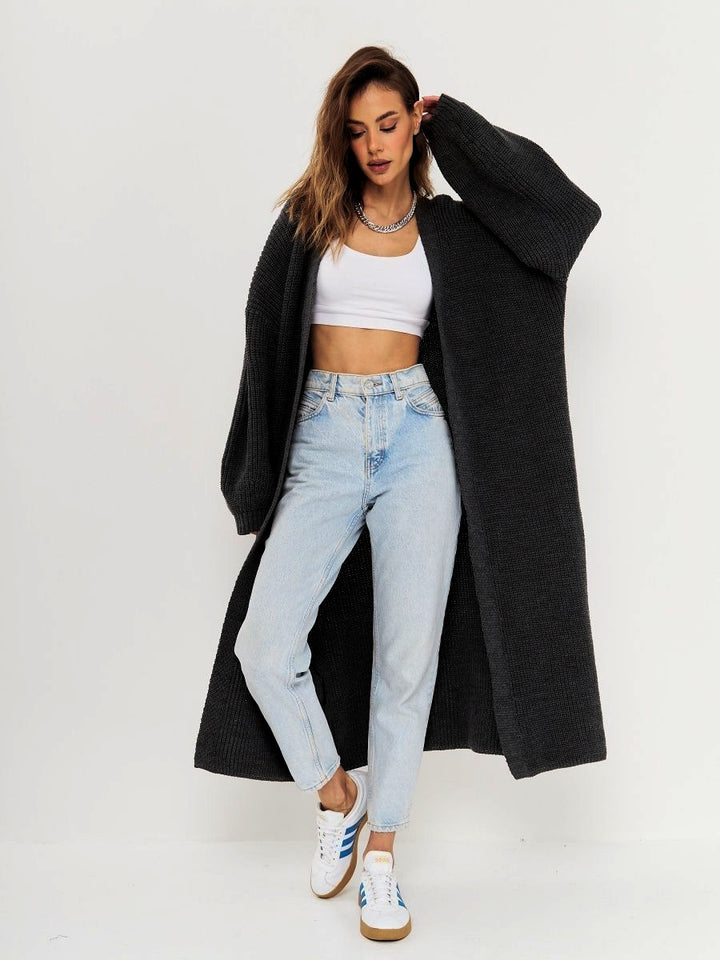 Damen Großer Strickmantel mit offener Front und lässiger Silhouette Drune