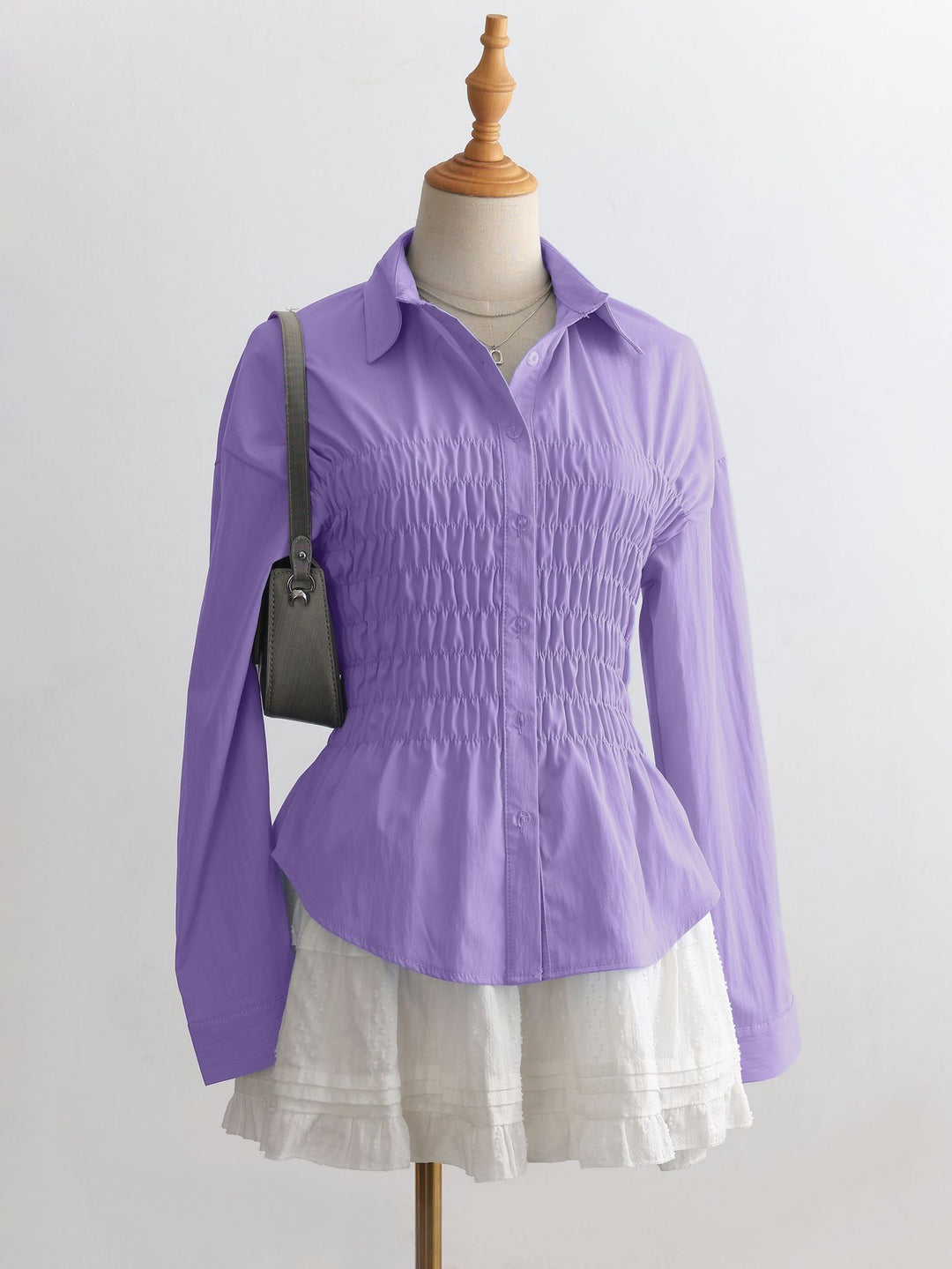 Damen nan taillierte Hemdbluse mit geraffter Brustpartie und Schößchen Drune