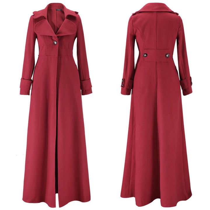 Damen eleganter, lang geschnittener Trenchcoat mit breitem Revers Drune