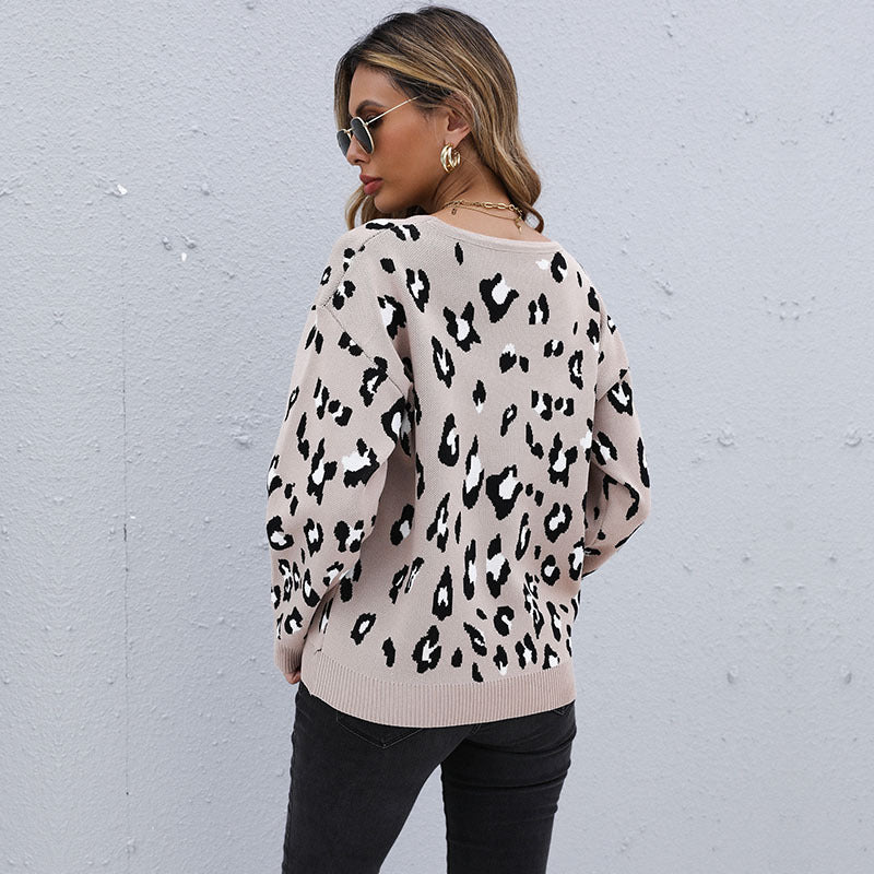 Damen Strickpullover mit modischem Leo-Print und lässigem Schnitt Drune