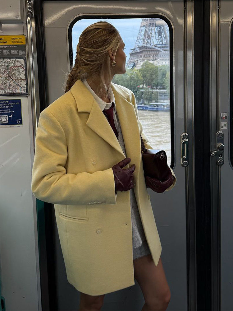 Damen eleganter Oversized-Wollmantel mit doppelter Knopfleiste und praktischen Taschen Drune
