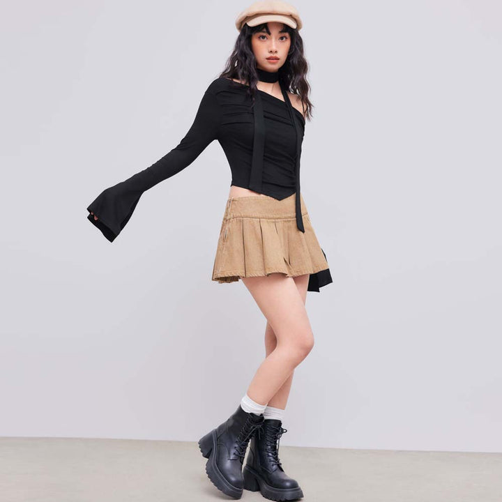 Damen Crop-Oberteil mit asymmetrischem Halterdesign und eleganter Drapierung Drune