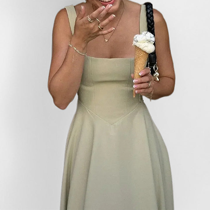 Damen Maxikleid mit elegantem Quadrat-Ausschnitt und schwingendem Rock Drune
