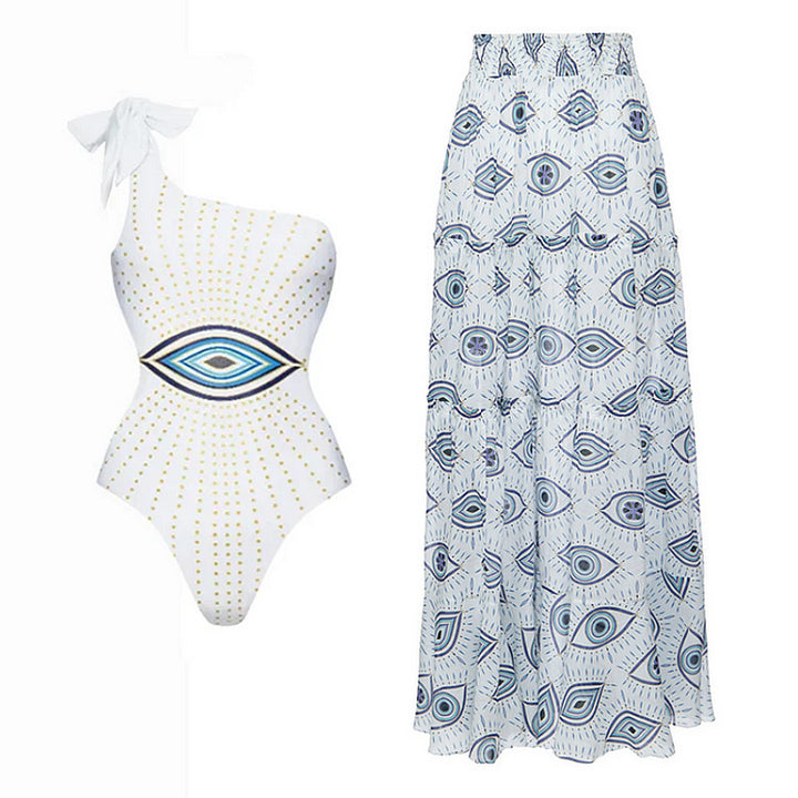 Damen Bikiniset mit voluminösem Rock und Rüschenoberteil Drune