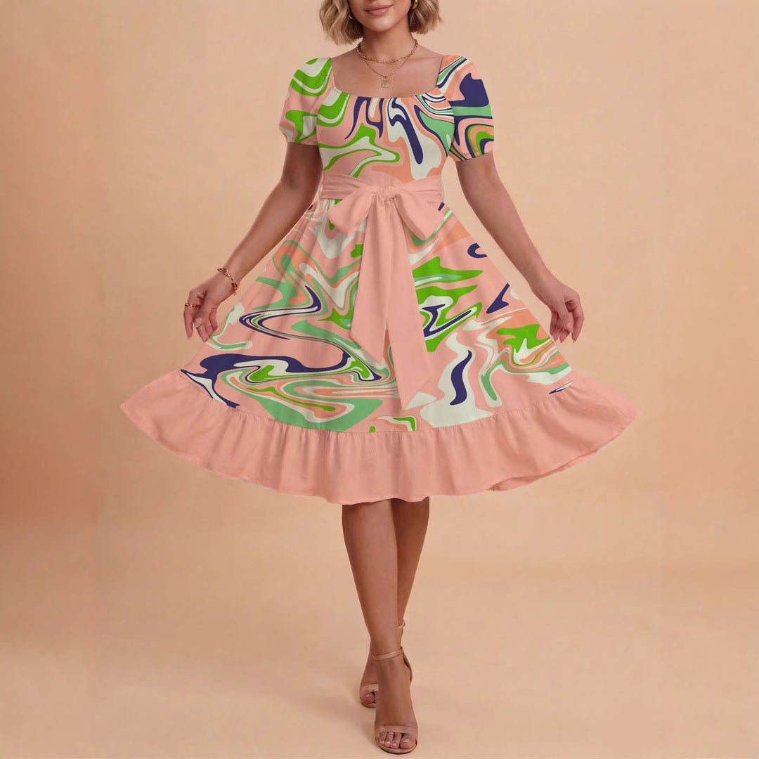 Damen Midikleid mit verspieltem Druck und tailliertem Schnitt Drune