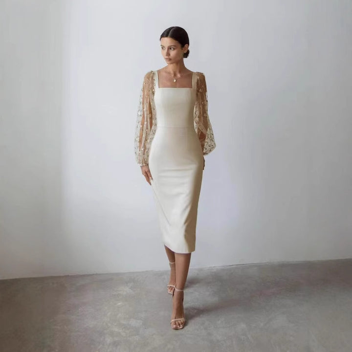 Damen Kleid mit romantischen transparenten Puffärmeln Drune