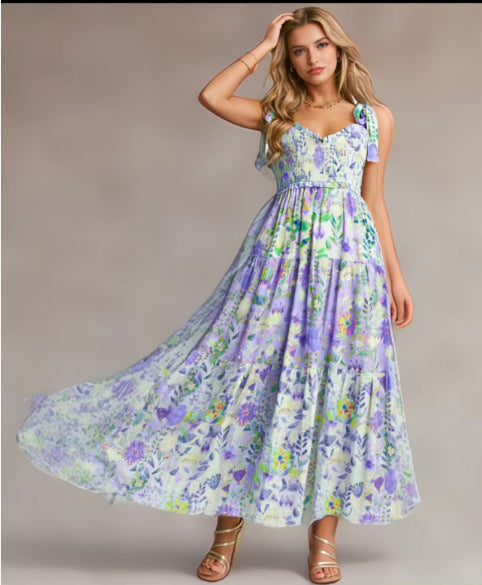 Damen Kleid mit verspieltem Floral-Design und Rüschenärmeln Drune