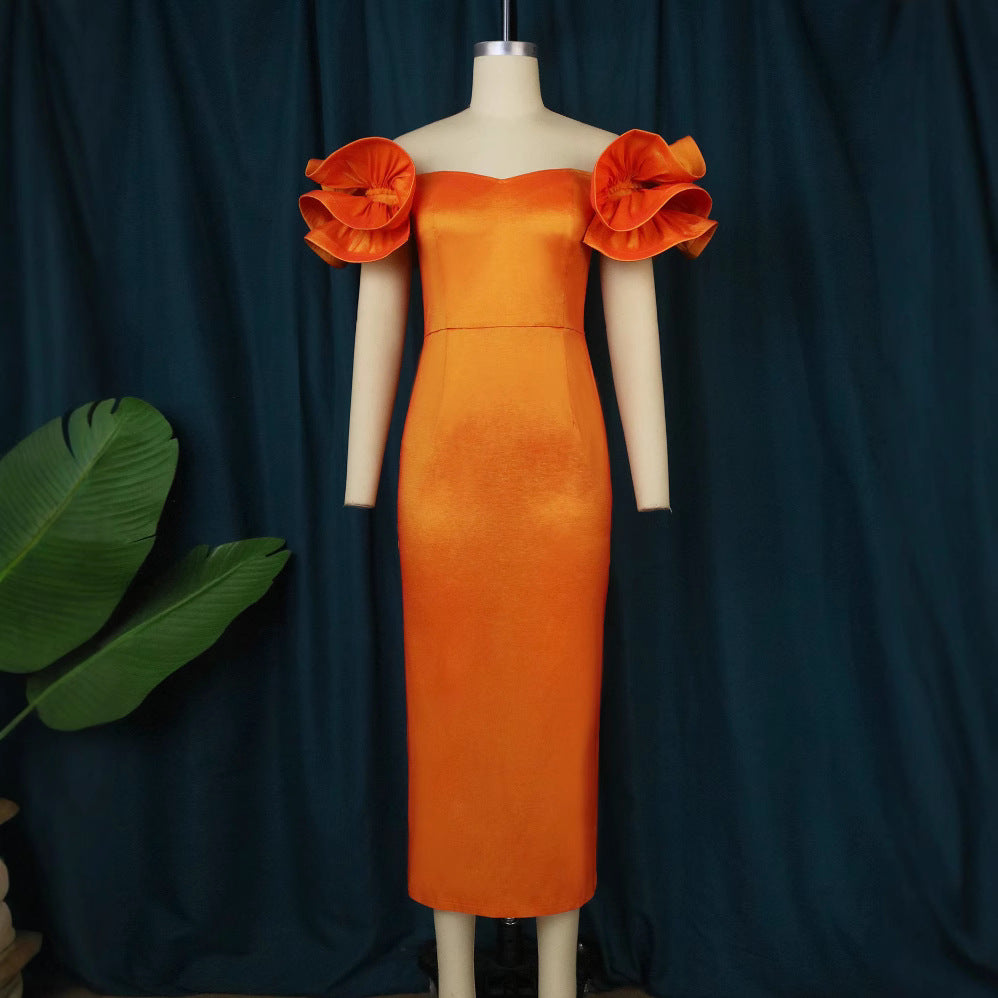 Damen Figurnahes Spitzenkleid mit voluminösen Rüschensäumen Drune
