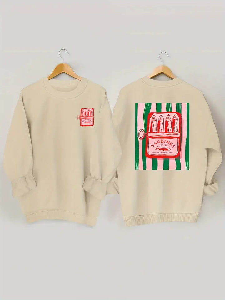 Damen Sweatshirt mit kreativer Sardinen-Grafik und lässigem Schnitt Drune