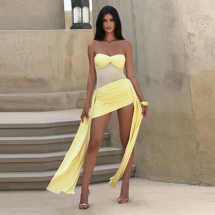 Damen Bandeau Badeanzug mit lässigem Überrock Drune