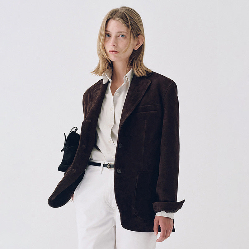 Damen Eleganter Wildlederblazer mit praktischen Taschen Drune