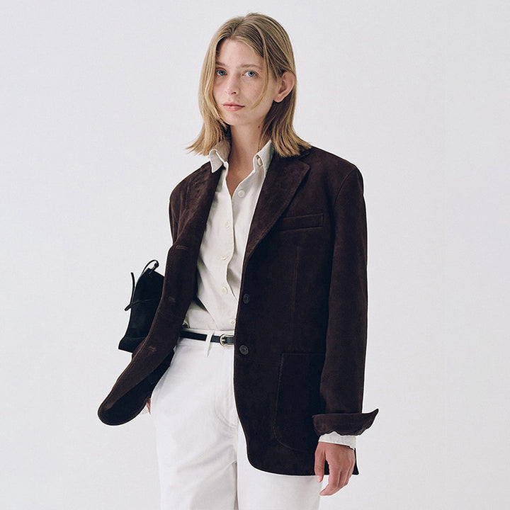 Damen Eleganter Wildlederblazer mit praktischen Taschen Drune