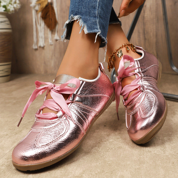 Damen Sportliche Sneaker mit glänzendem Metallic-Obermaterial und bequemer Schnürung Drune
