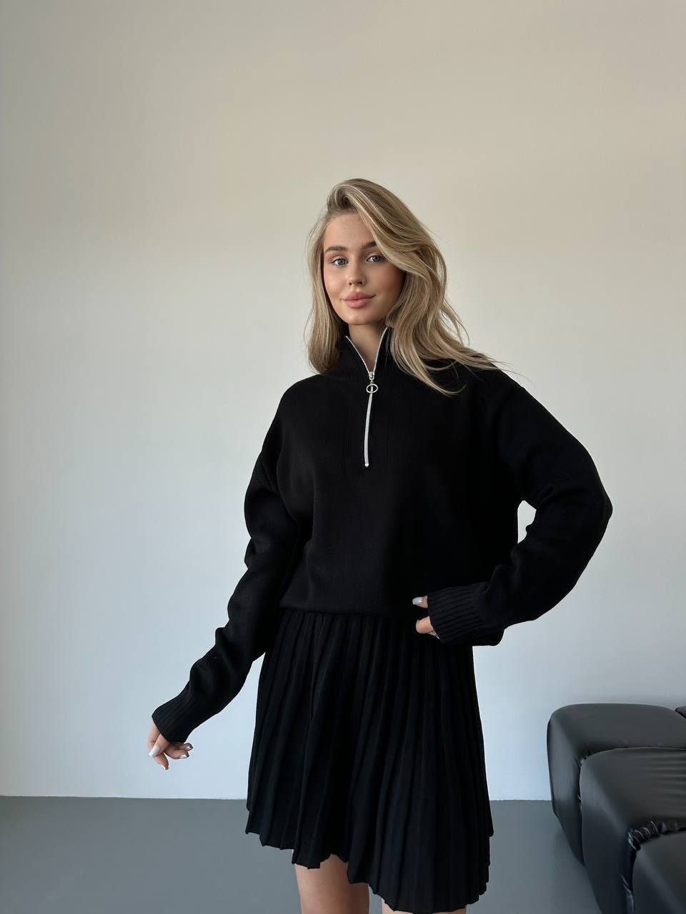 Damen cropped Strickpullover mit Reißverschluss Drune