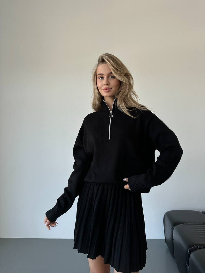Damen cropped Strickpullover mit Reißverschluss Drune