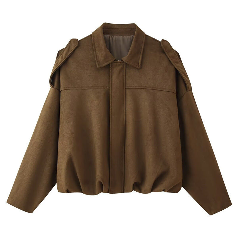 Damen Modische Oversize-Jacke aus weichem Wildlederimitat mit lässigem Schnitt Drune