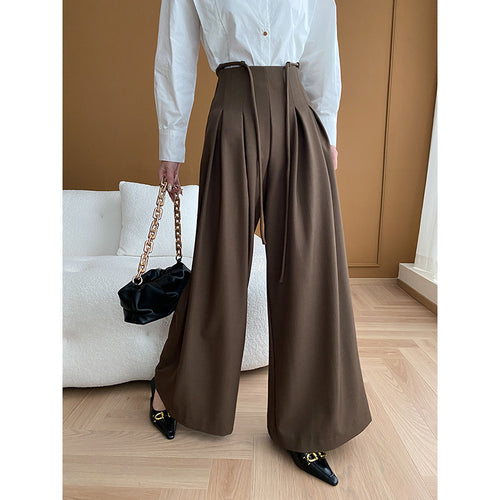Damen Weite Palazzohose mit Taillenkordelzug und diagonalem Schnitt Drune