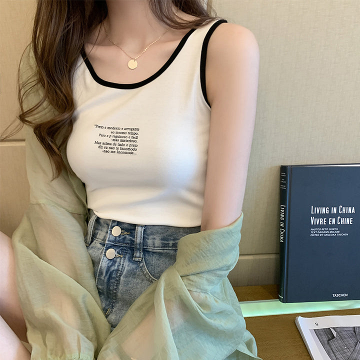 Damen Tanktop mit schwarzem Kontrast und ansprechendem Druck Drune
