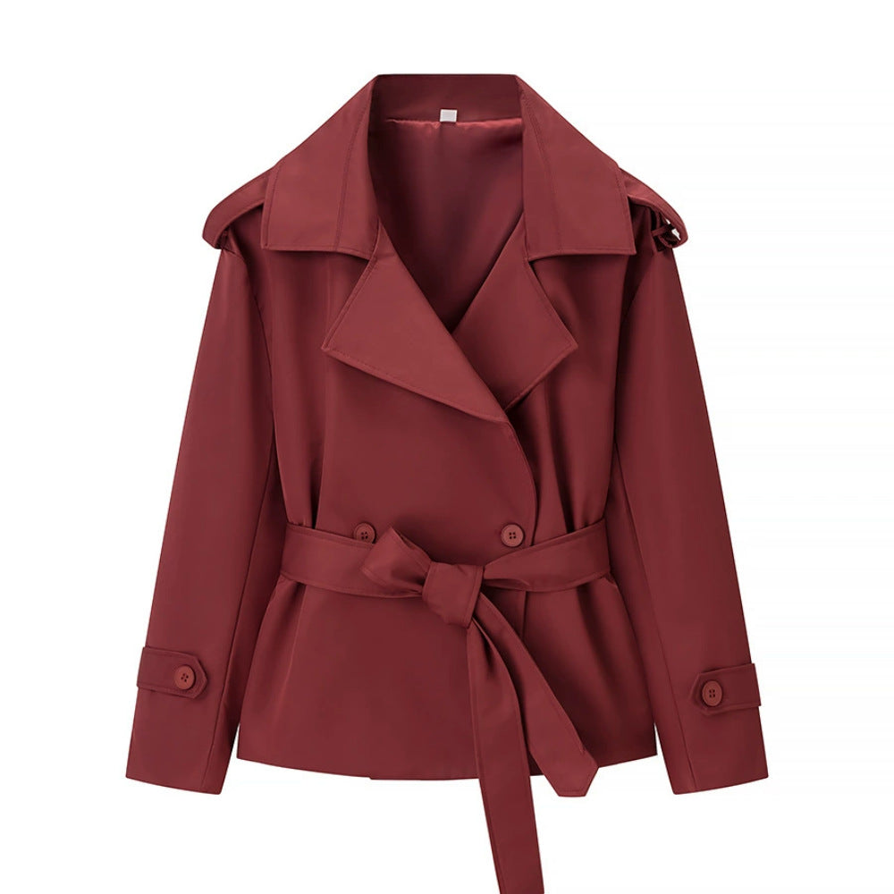 Damen nan Kurz-Trenchcoat mit Taillengürtel, doppelreihiger Knopfleiste und Schulterpatten Drune