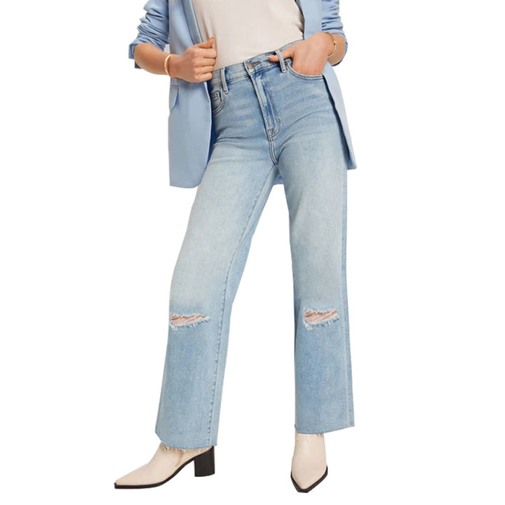 Damen High-Waist Jeans mit fransigem Saum und modischen Rissdetails Drune