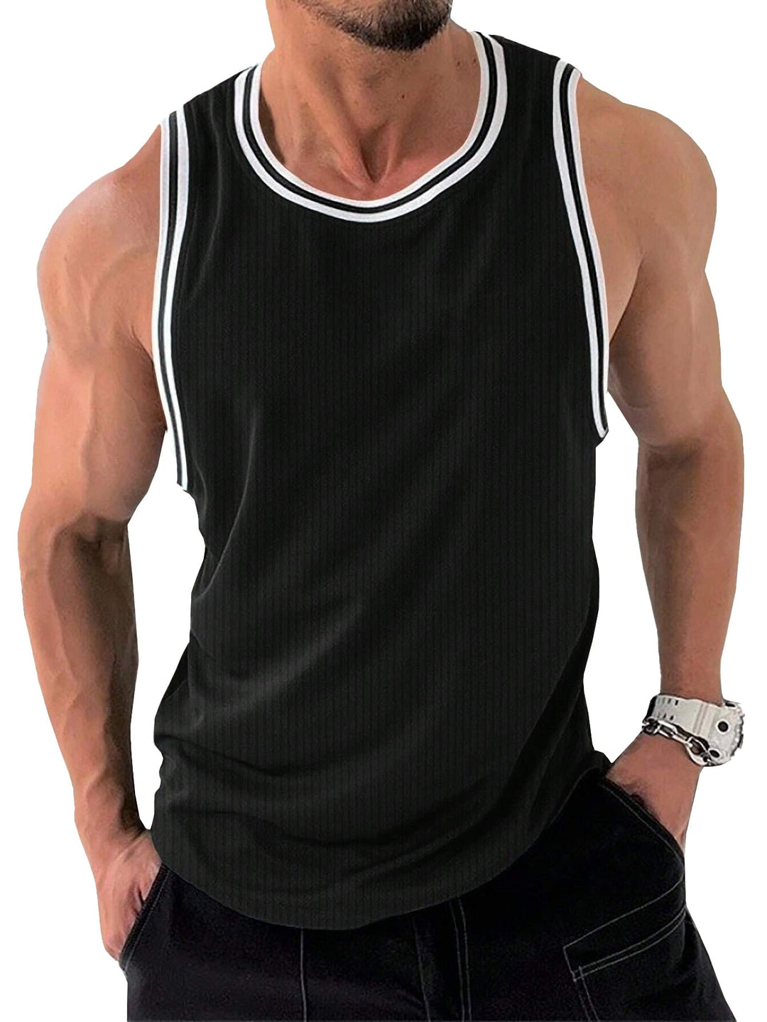 Herren Sportliches ärmelloses Tanktop mit atmungsaktivem Material und modernem Rippendesign Drune