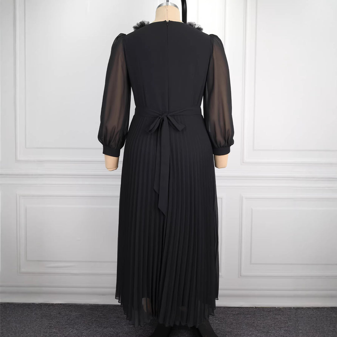 Damen Elegantes plissiertes Midi-Kleid mit Rüschendetails Drune