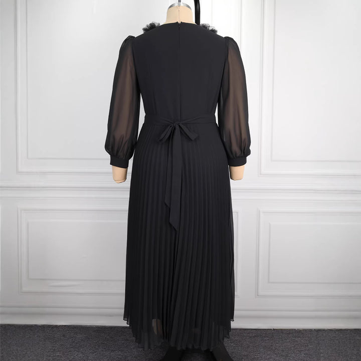 Damen Elegantes plissiertes Midi-Kleid mit Rüschendetails Drune
