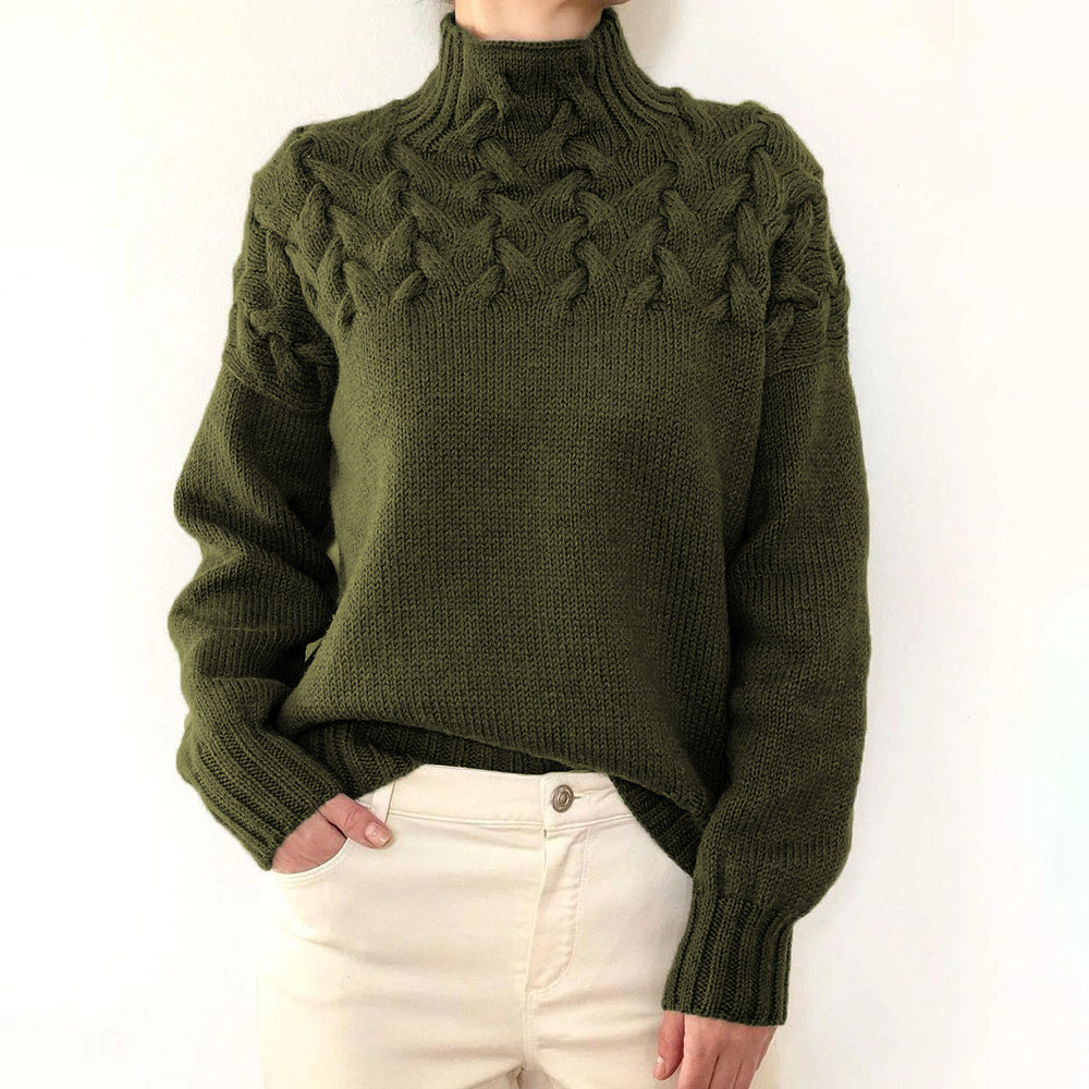 Damen nan Strickpullover mit Zopfstruktur und hohem Rollkragen Drune