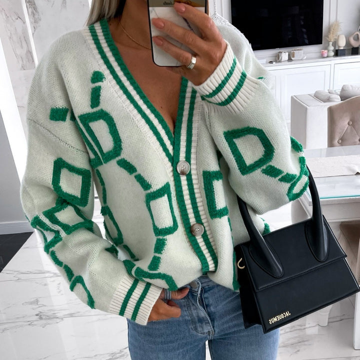 Damen Strickjacke mit modischem geometrischem Design Drune
