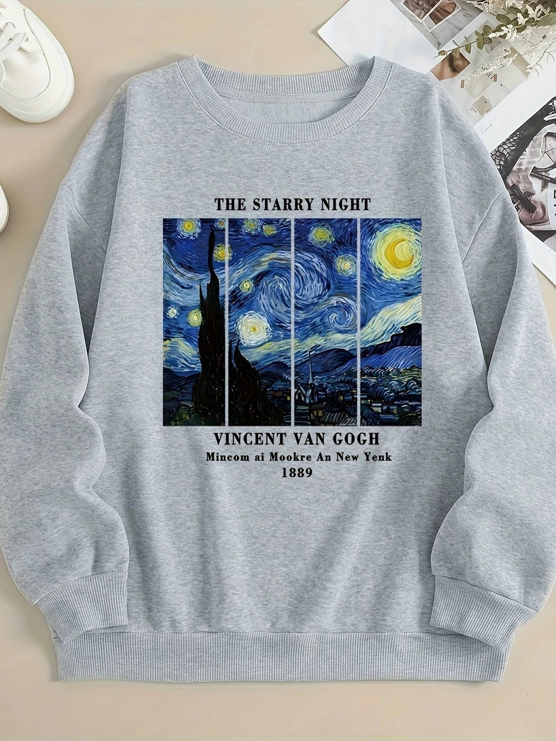 Damen Sweatshirt mit künstlerischem Van Gogh Motiv und modernem Druck Drune