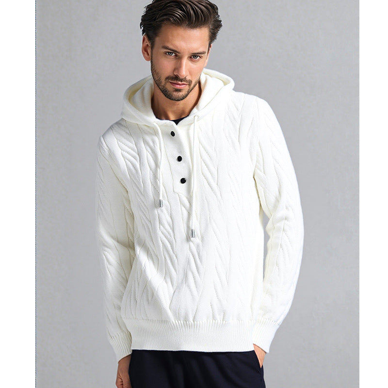 Herren stylischer Strickpullover mit Kapuze und Knopfdetails Drune