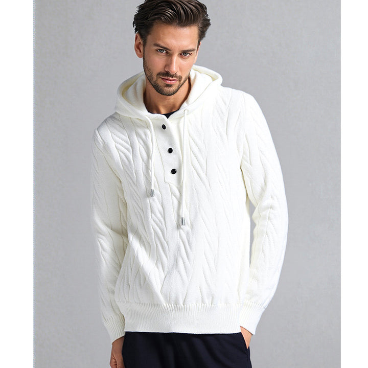 Herren stylischer Strickpullover mit Kapuze und Knopfdetails Drune