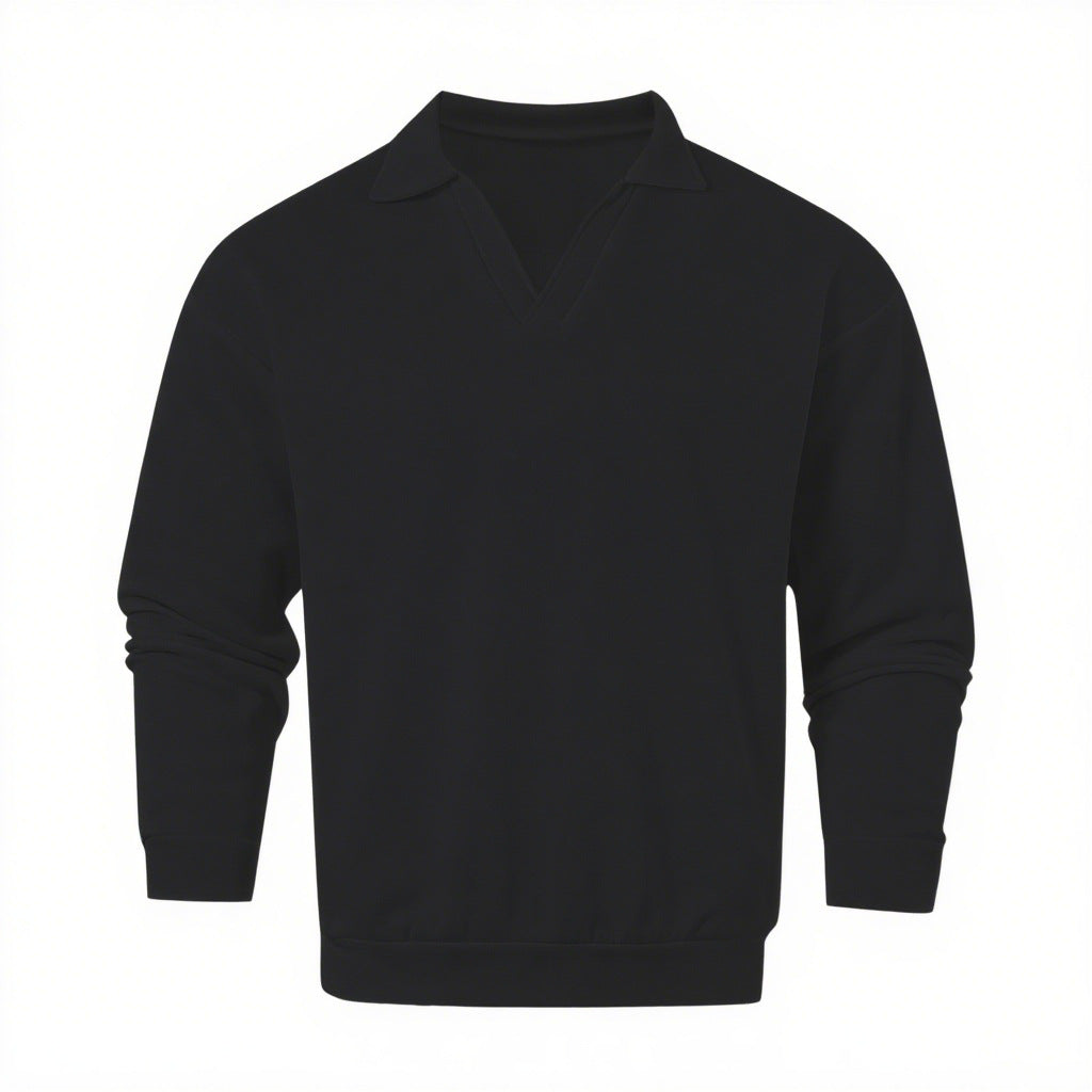 Unisex nan locker geschnittener V-Ausschnitt-Sweatpullover mit Hemdkragen aus Baumwollfleece Drune