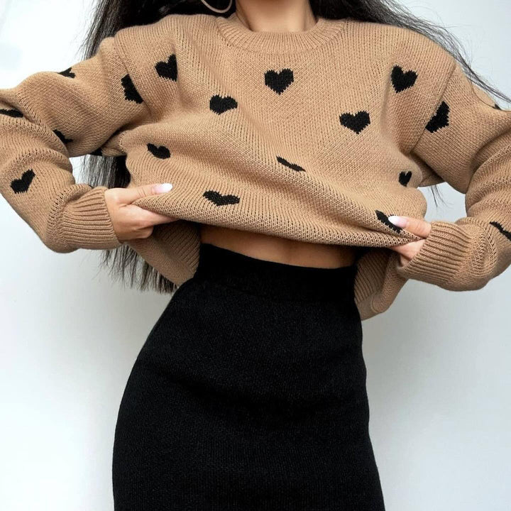 Damen lässiger Strickpullover mit Herzmotiv Drune