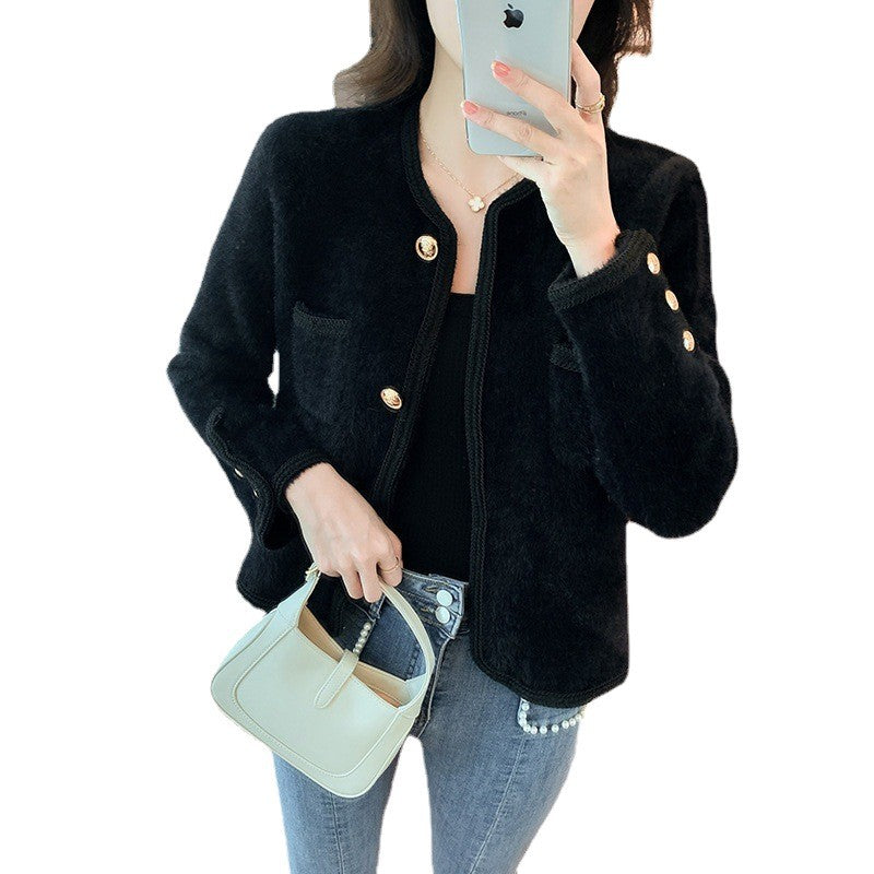Damen elegante Strickjacke mit goldenen Knöpfen Drune