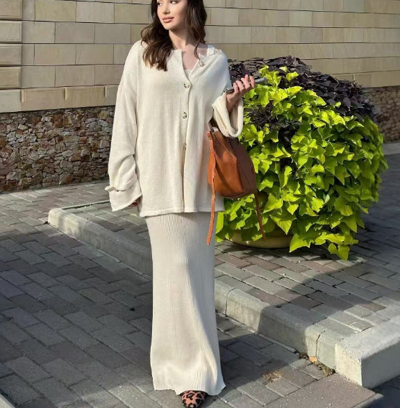 Damen elegantes Strickkleid mit passender Cardigan-Überwurf Drune