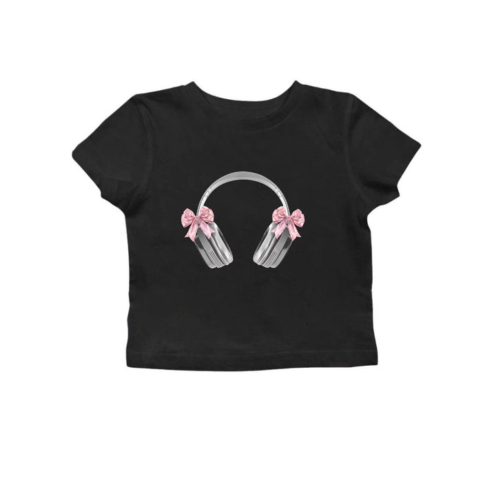 Damen Crop-T-Shirt mit künstlerischem Statementdruck Drune
