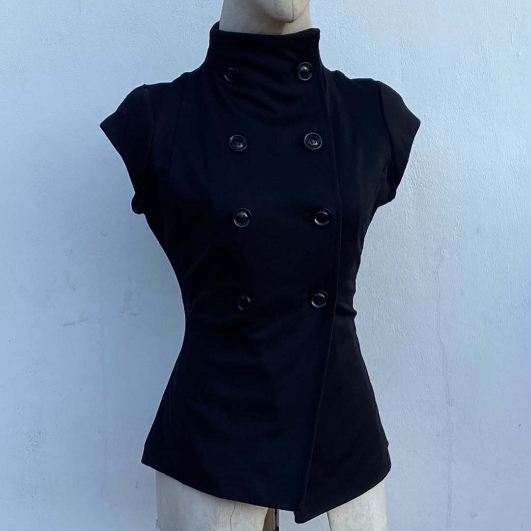 Damen elegantes bodenlanges Oberteil mit Stehkragen Drune