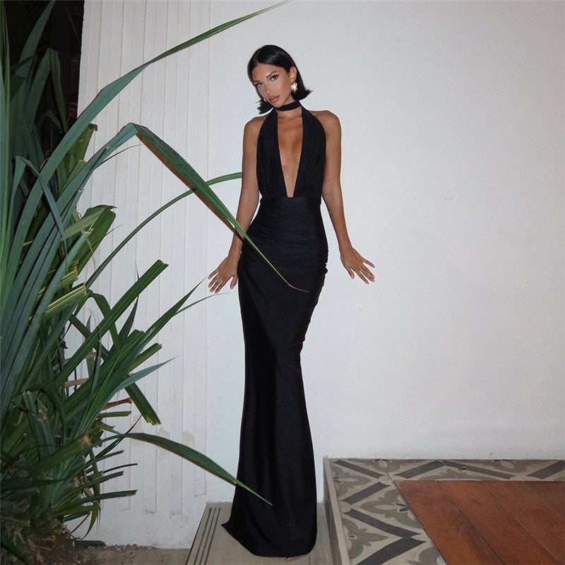 Damen Elegantes Wickelkleid mit tiefem V-Ausschnitt und figurbetonter Silhouette Drune
