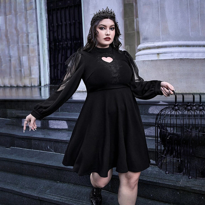 Damen verspieltes Kleid mit herzförmigem Ausschnitt und transparenten Puffärmeln Drune