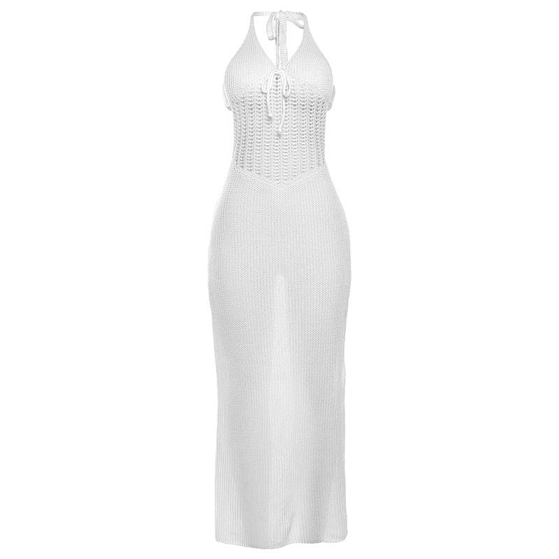 Damen Strickmaxikleid mit offenen Seiten und Neckholder-Design Drune