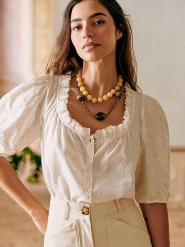 Damen Bluse mit romantischen Rüschendetails und feinen Stickereien Drune