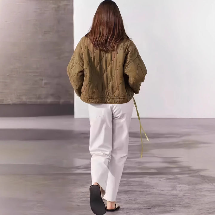 Damen gesteppte Oversized-Jacke mit hohem Kragen und elastischem Bund Drune
