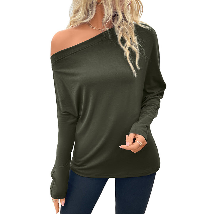 Damen Oversized Langarmshirt mit asymmetrischem Ausschnitt und feinen Knopfdetails Drune
