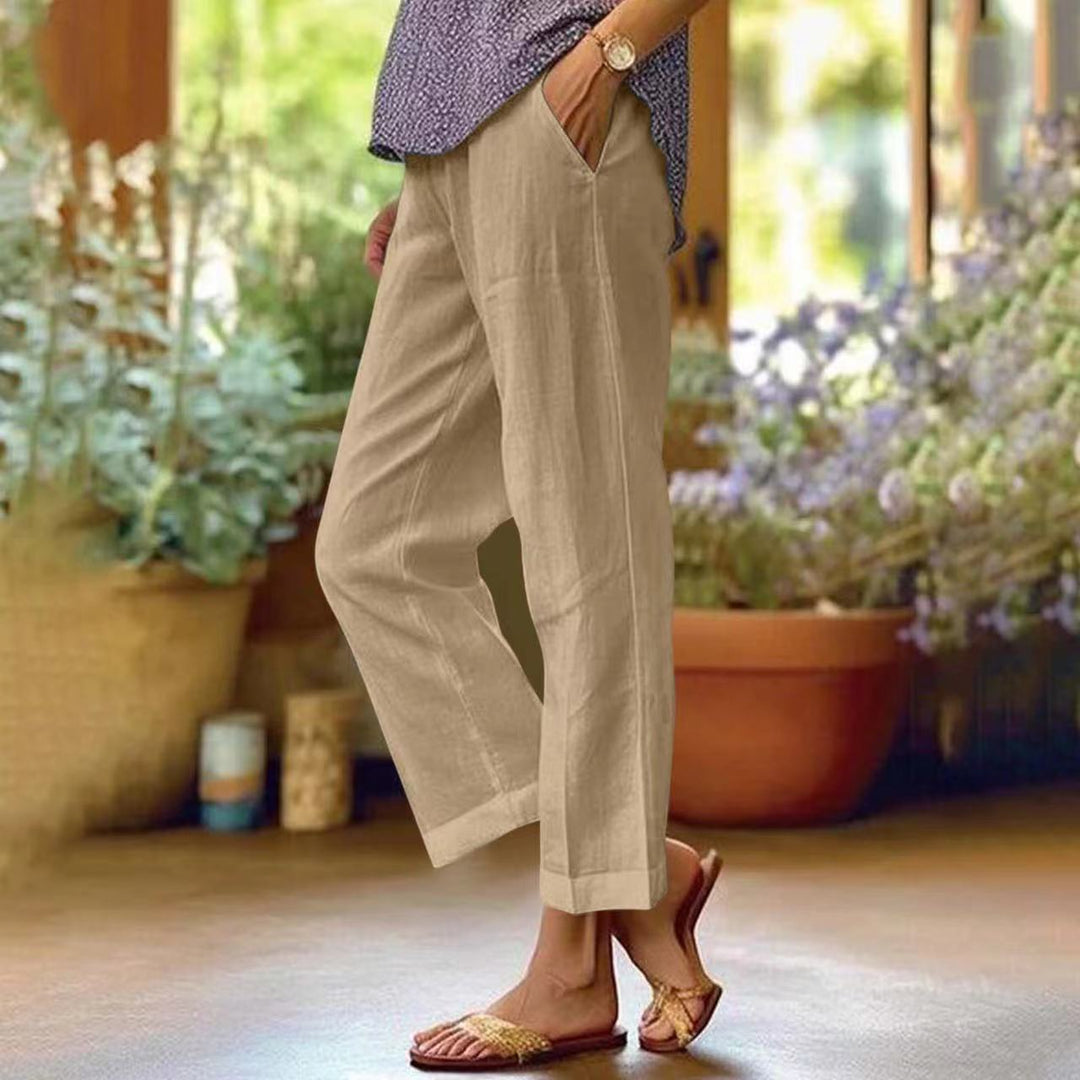 Damen nan lässige Cropped-Hose mit geradem Bein, dezenter Bügelfalte und seitlichen Eingrifftaschen Drune