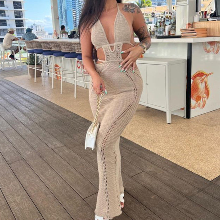 Damen Häkel-Maxikleid mit Cut-Outs und Neckholder Drune
